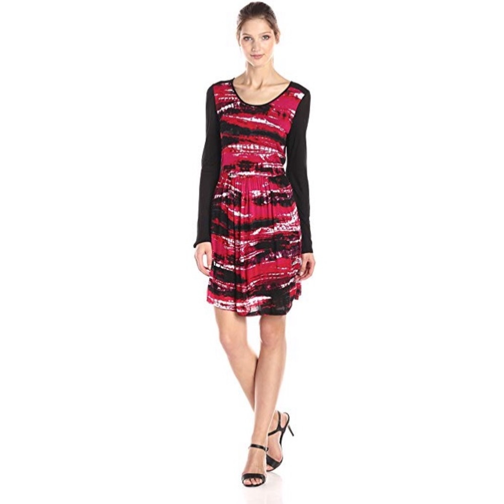 KENSIE Long Sleeve Vertebrae Red and Black Dress